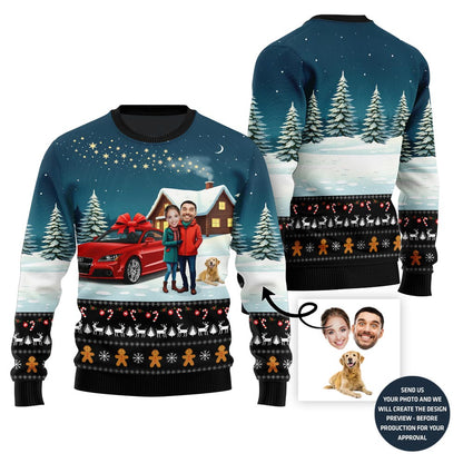 Custom Faces Pet And Car Christmas Sweater
