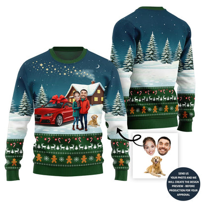Custom Faces Pet And Car Christmas Sweater
