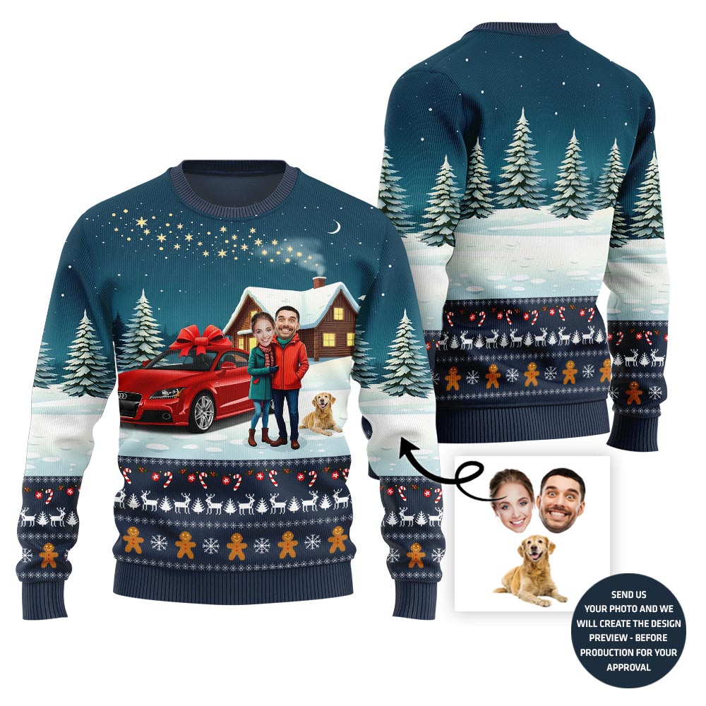 Custom Faces Pet And Car Christmas Sweater