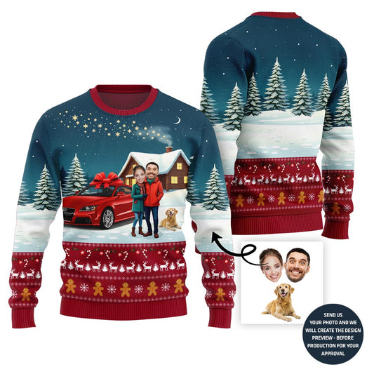 Custom Faces Pet And Car Christmas Sweater