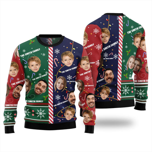 Custom Family Face And Name Christmas Sweater
