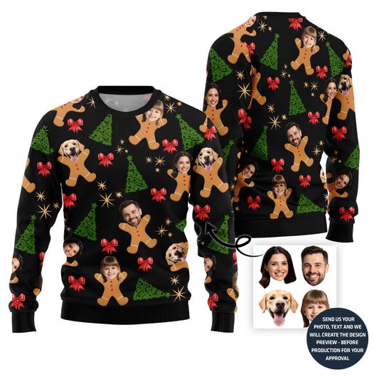Custom Family Face Ugly Sweater With Festive Patterns