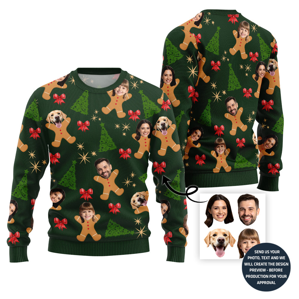 Custom Family Face Ugly Sweater With Festive Patterns