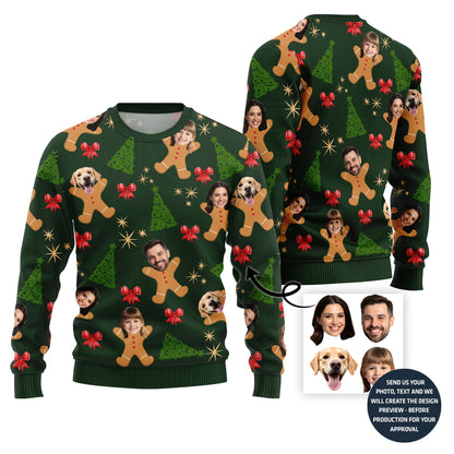 Custom Family Face Ugly Sweater With Festive Patterns