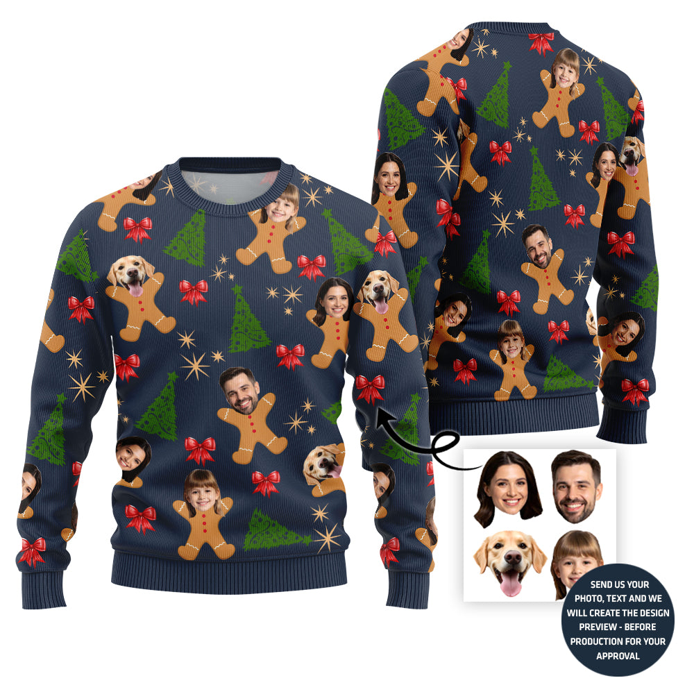 Custom Family Face Ugly Sweater With Festive Patterns