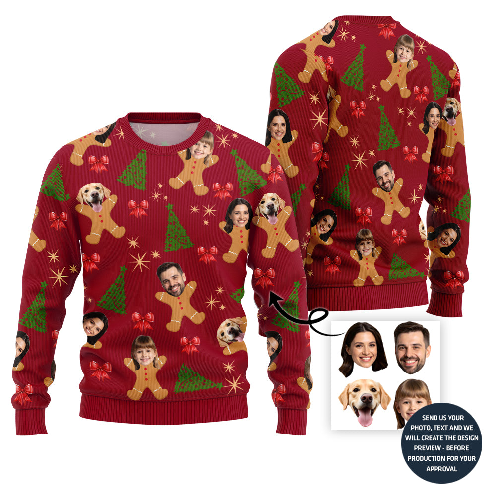 Custom Family Face Ugly Sweater With Festive Patterns
