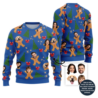 Custom Family Face Ugly Sweater With Festive Patterns