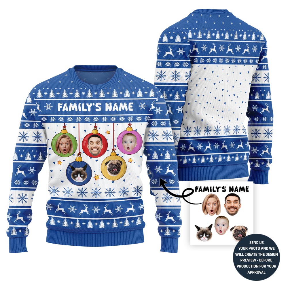 Custom Family Faces And Name Funny Xmas Sweater