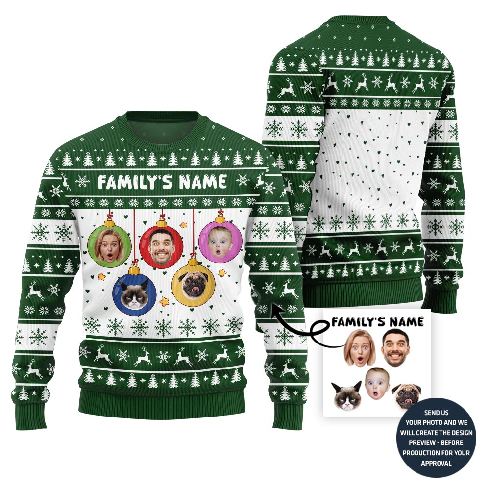 Custom Family Faces And Name Funny Xmas Sweater