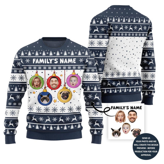 Custom Family Faces And Name Funny Xmas Sweater