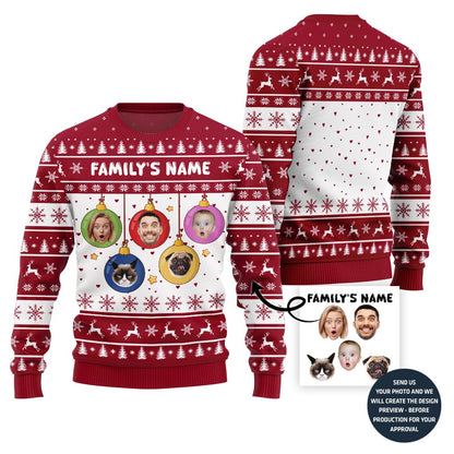 Custom Family Faces And Name Funny Xmas Sweater
