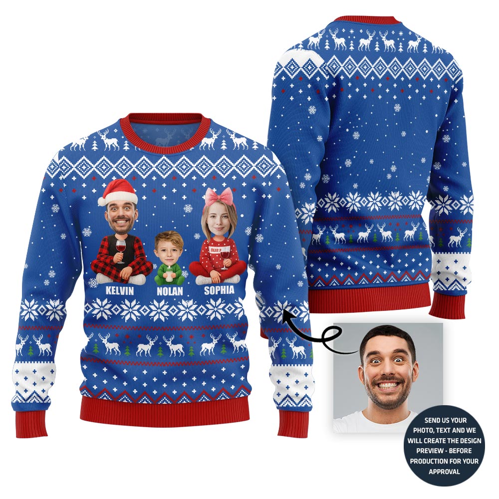 Custom Family Faces And Names Ugly Christmas Sweater