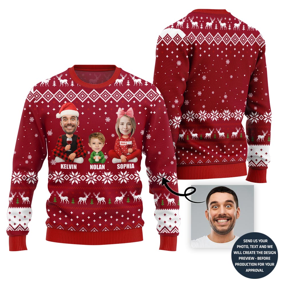 Custom Family Faces And Names Ugly Christmas Sweater