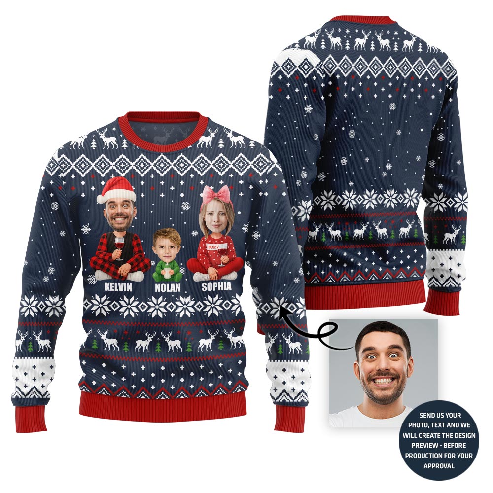 Custom Family Faces And Names Ugly Christmas Sweater