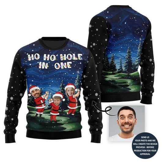 Custom Family Faces Ho Ho Hole Christmas Sweater