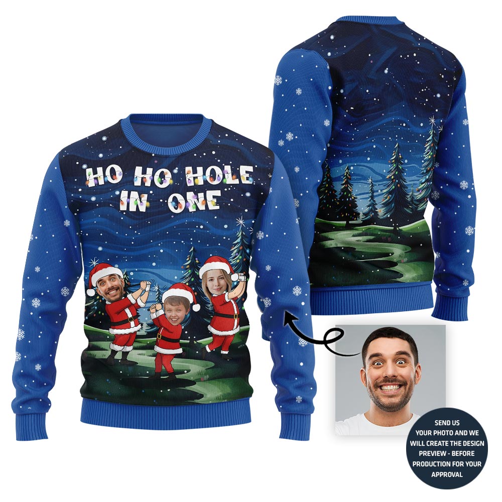 Custom Family Faces Ho Ho Hole Christmas Sweater