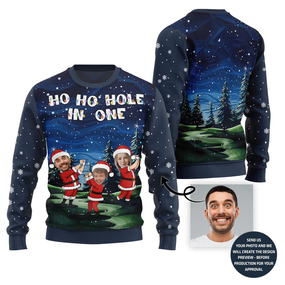 Custom Family Faces Ho Ho Hole Christmas Sweater