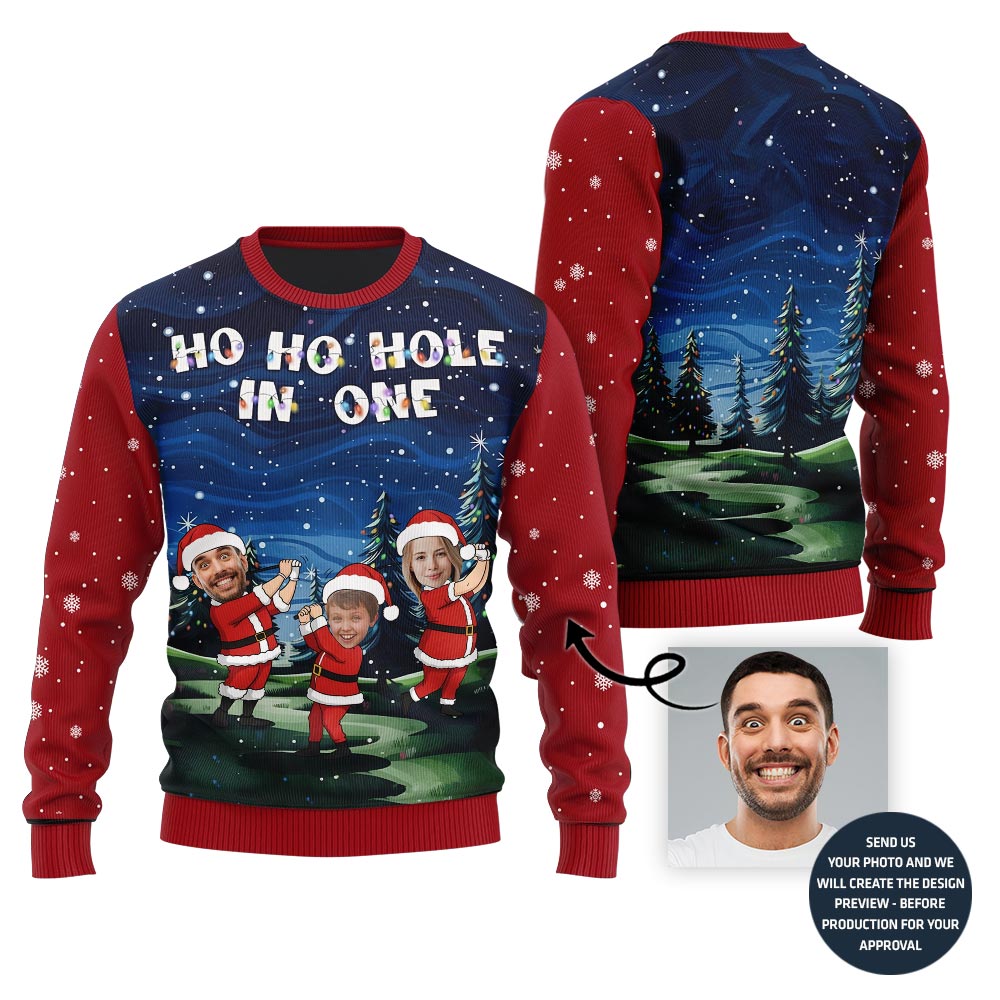 Custom Family Faces Ho Ho Hole Christmas Sweater