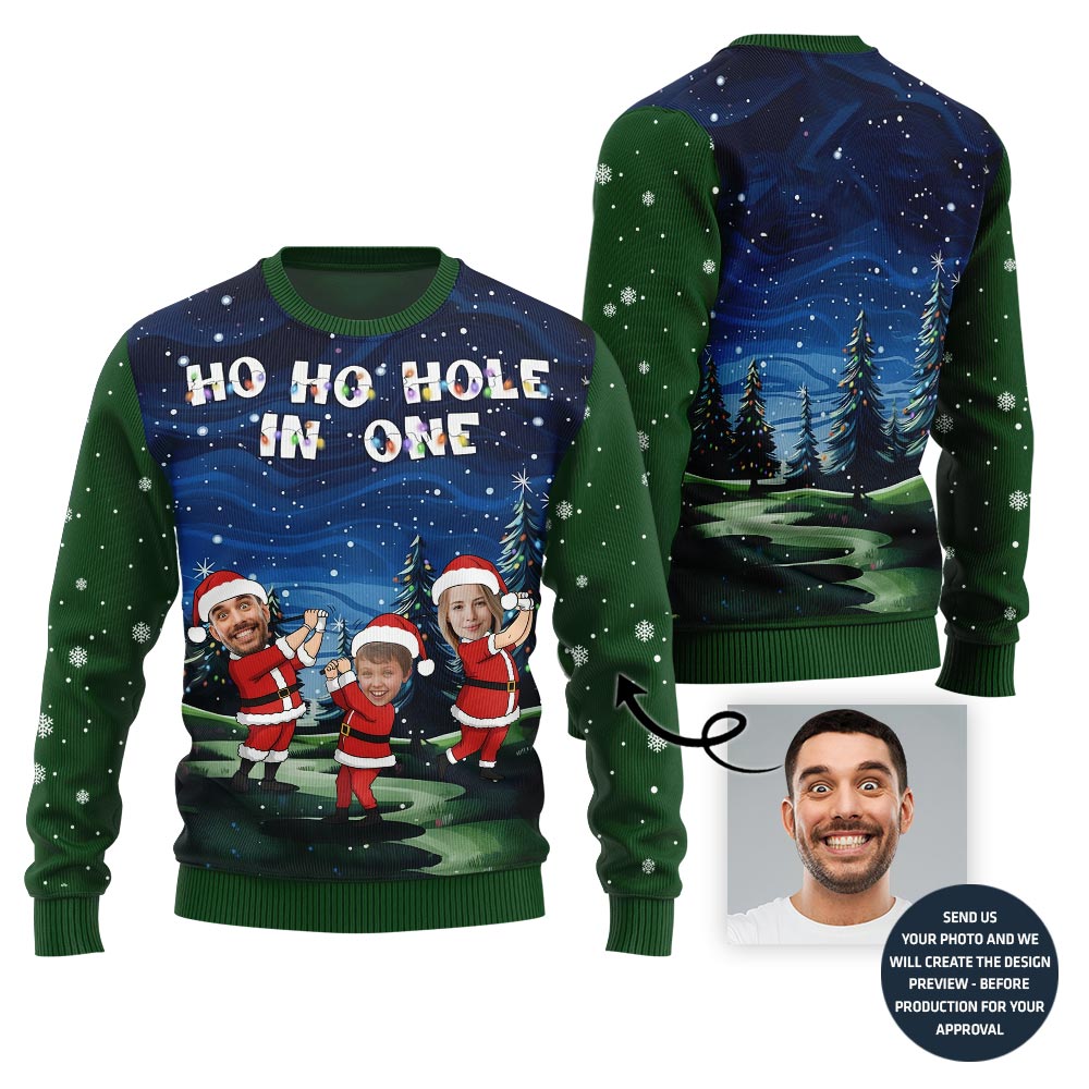 Custom Family Faces Ho Ho Hole Christmas Sweater