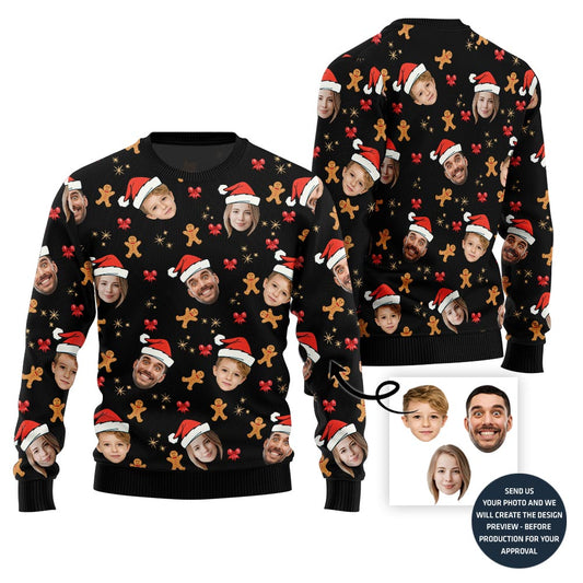 Custom Family Ugly Xmas Sweater With Cute Gingerbread Man