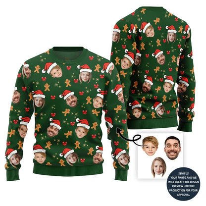 Custom Family Ugly Xmas Sweater With Cute Gingerbread Man