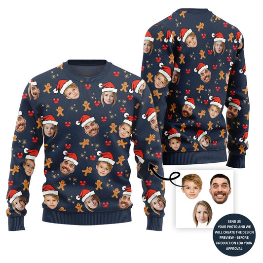 Custom Family Ugly Xmas Sweater With Cute Gingerbread Man