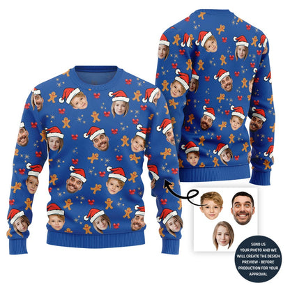 Custom Family Ugly Xmas Sweater With Cute Gingerbread Man