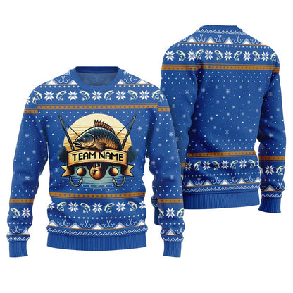 Custom Fishing Ugly Christmas Sweater With Team Name