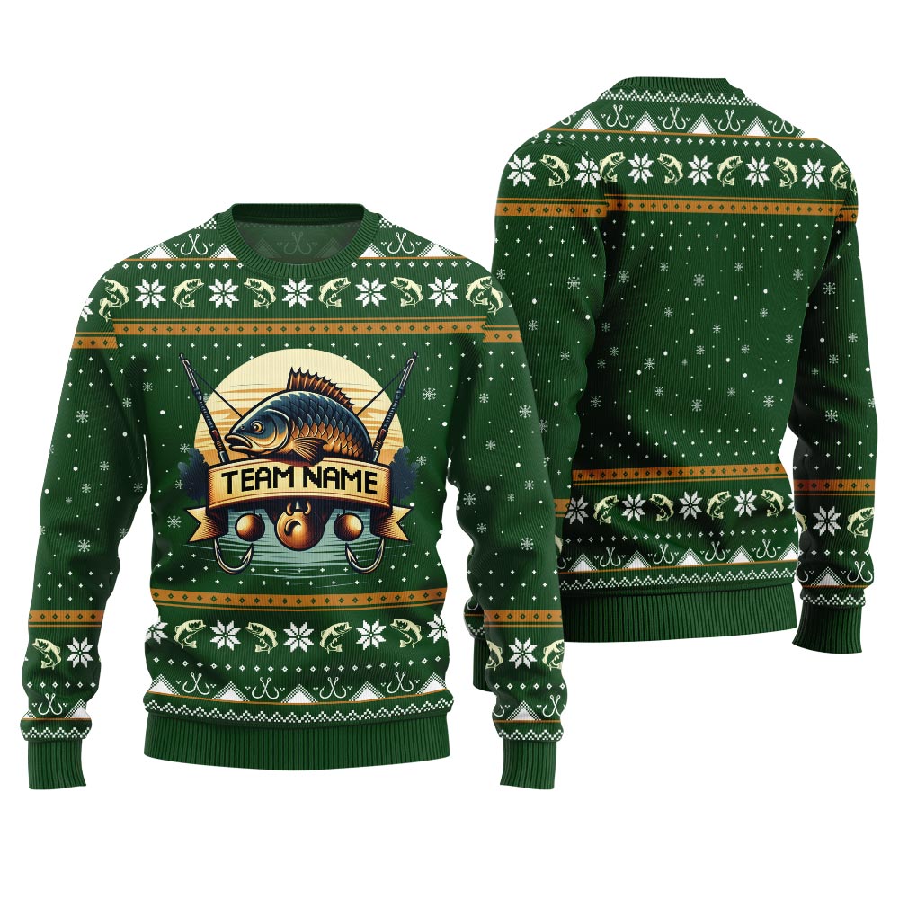 Custom Fishing Ugly Christmas Sweater With Team Name