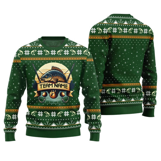 Custom Fishing Ugly Christmas Sweater With Team Name
