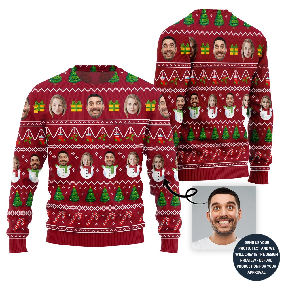 Custom Funny Couple Faces Ugly Christmas Sweater