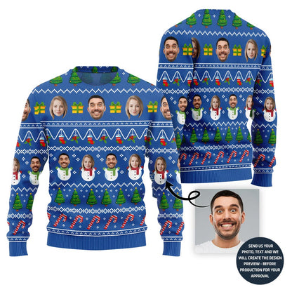 Custom Funny Couple Faces Ugly Christmas Sweater