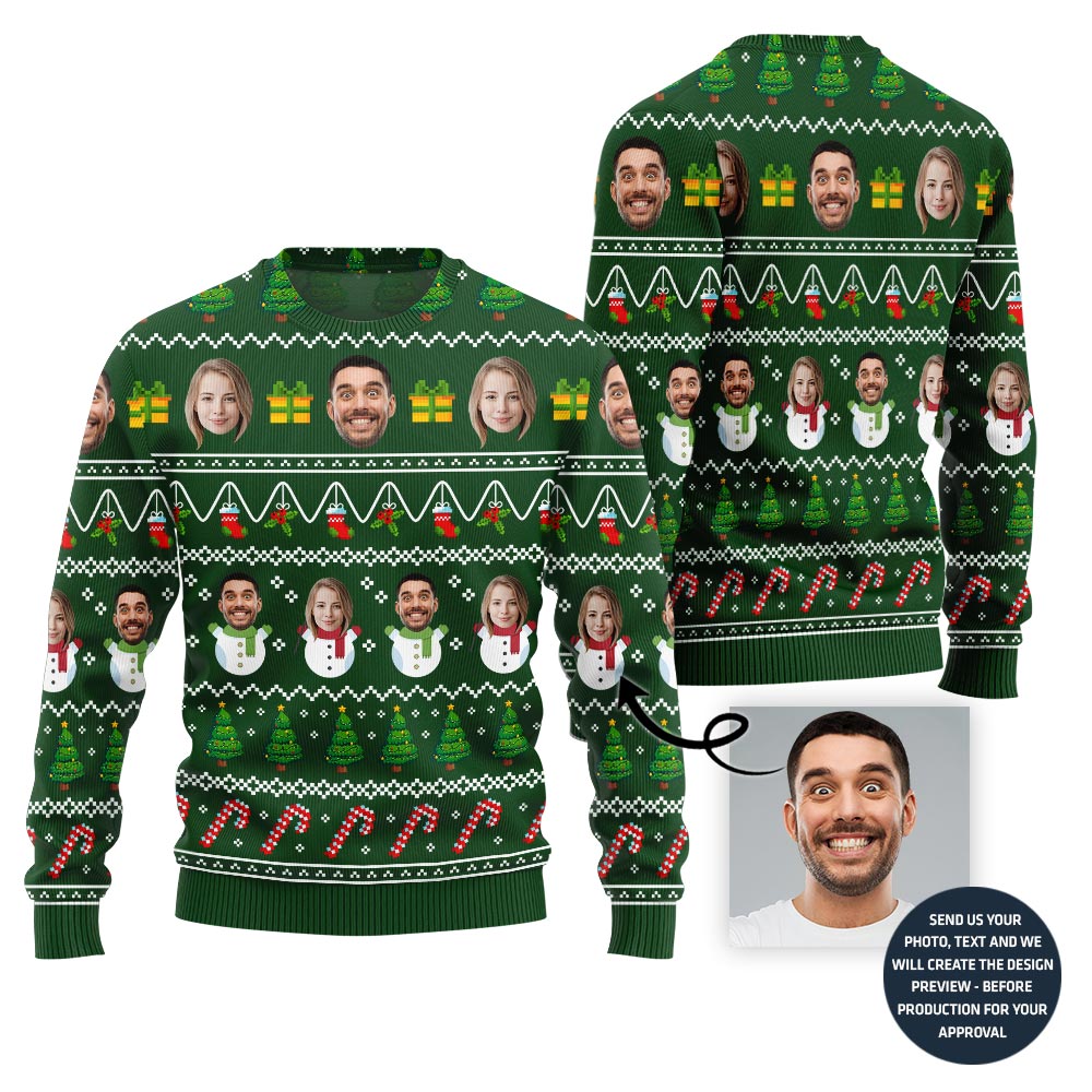 Custom Funny Couple Faces Ugly Christmas Sweater