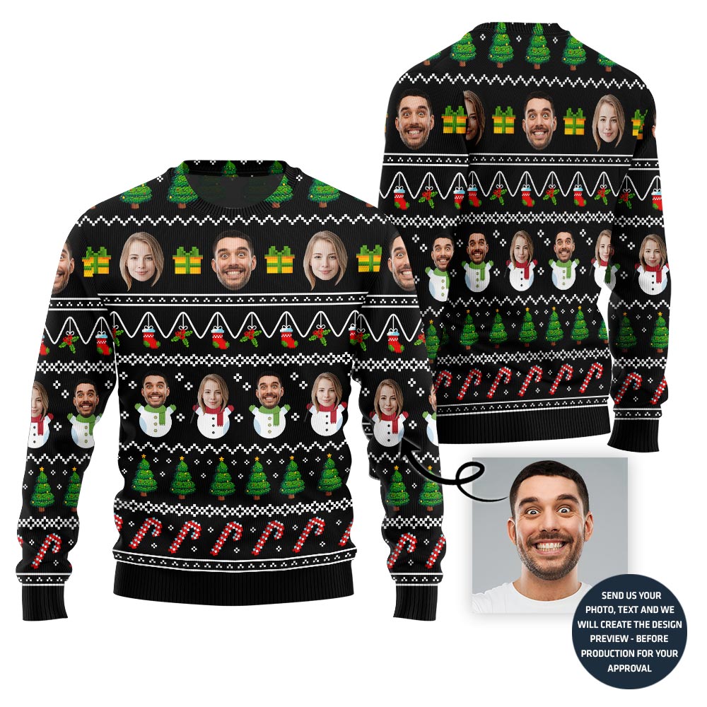 Custom Funny Couple Faces Ugly Christmas Sweater