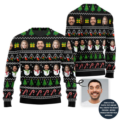 Custom Funny Couple Faces Ugly Christmas Sweater
