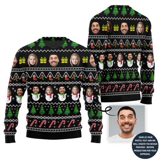 Custom Funny Couple Faces Ugly Christmas Sweater