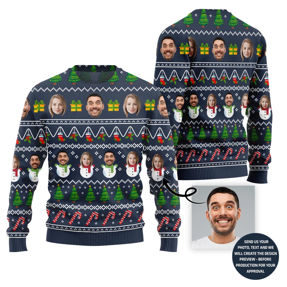 Custom Funny Couple Faces Ugly Christmas Sweater