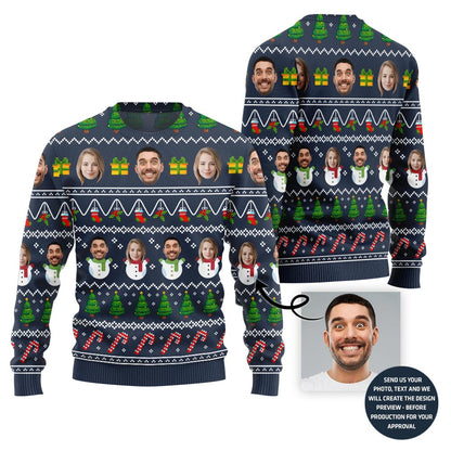 Custom Funny Couple Faces Ugly Christmas Sweater