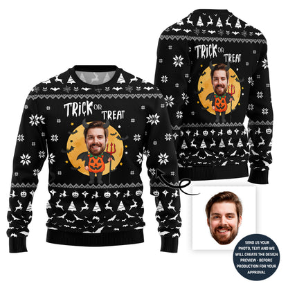 Custom Funny Face Trick Or Treat Halloween Sweater
