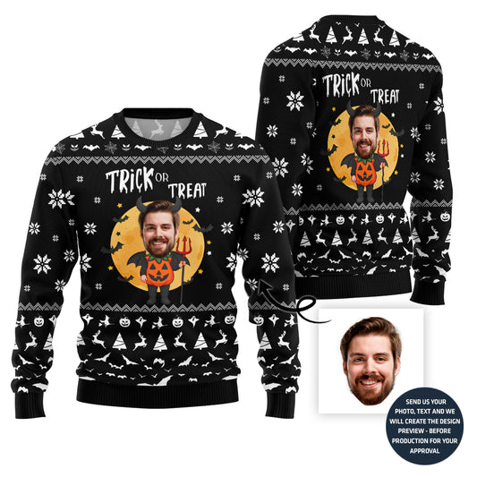 Custom Funny Face Trick Or Treat Halloween Sweater