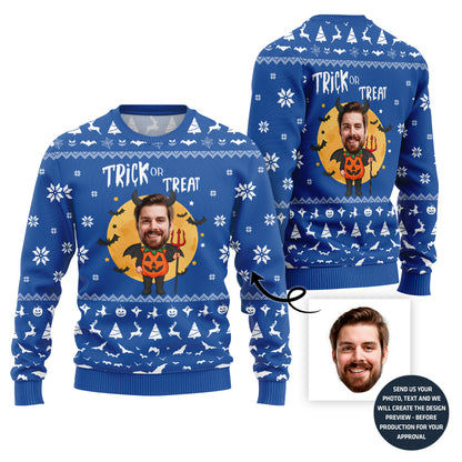 Custom Funny Face Trick Or Treat Halloween Sweater