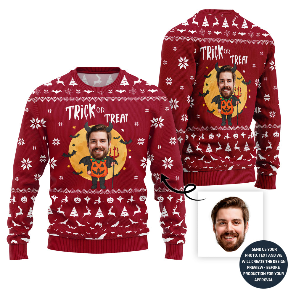 Custom Funny Face Trick Or Treat Halloween Sweater
