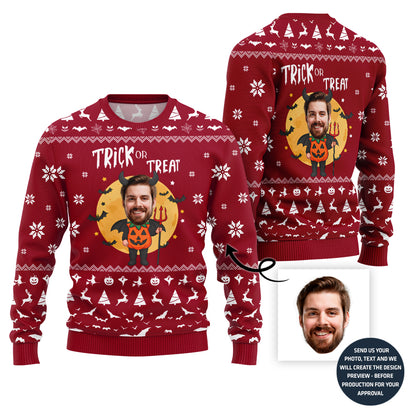Custom Funny Face Trick Or Treat Halloween Sweater