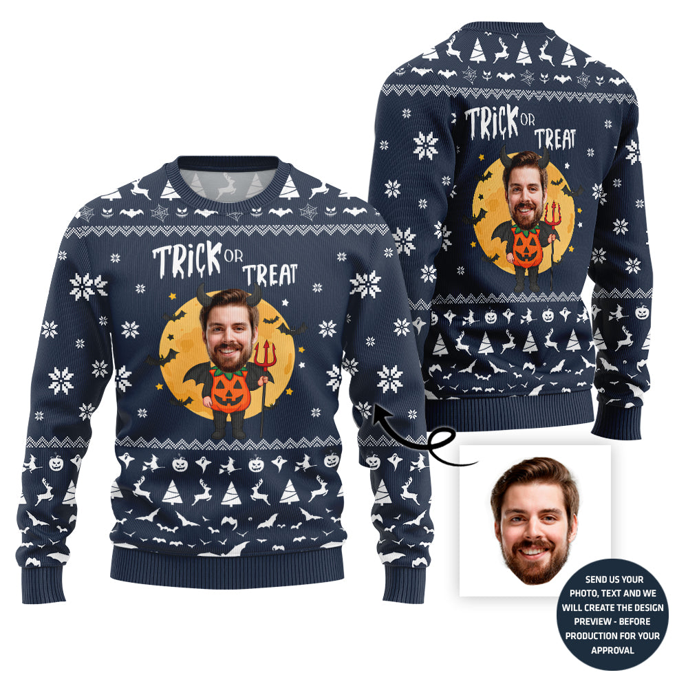 Custom Funny Face Trick Or Treat Halloween Sweater