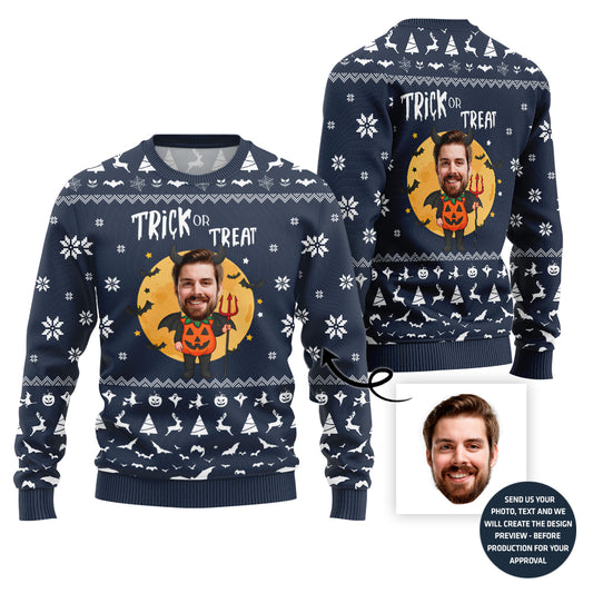 Custom Funny Face Trick Or Treat Halloween Sweater