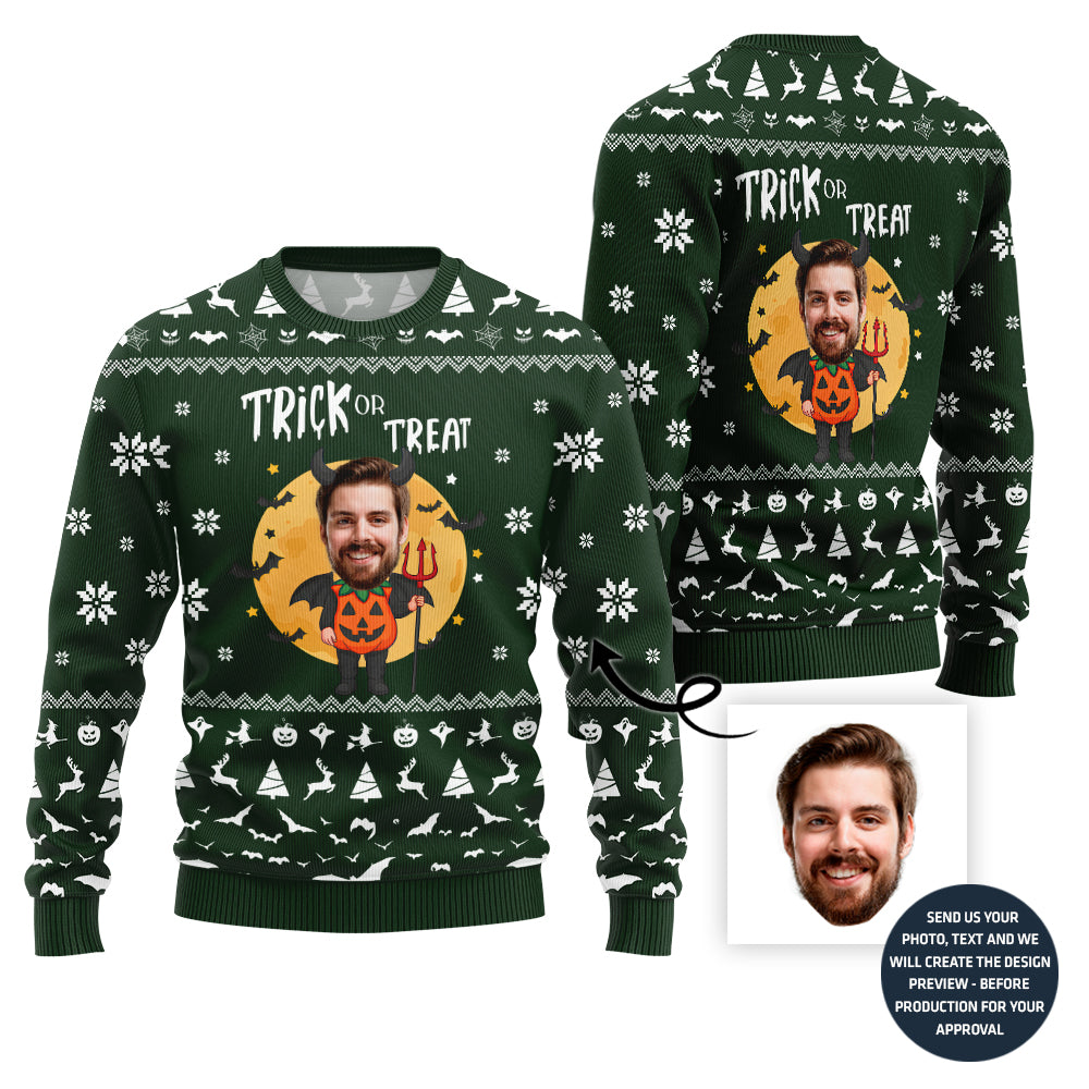 Custom Funny Face Trick Or Treat Halloween Sweater