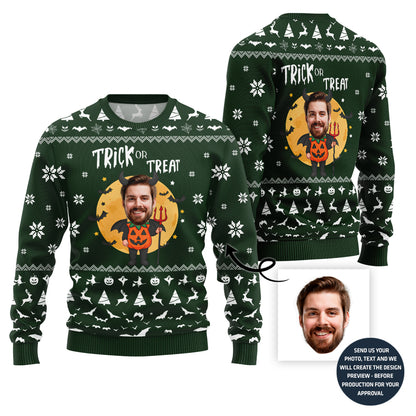 Custom Funny Face Trick Or Treat Halloween Sweater