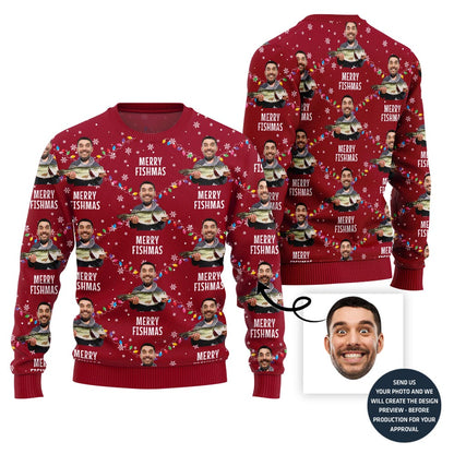 Custom Funny Faces Fishing Merry Christmas Sweater
