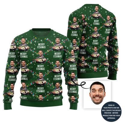 Custom Funny Faces Fishing Merry Christmas Sweater
