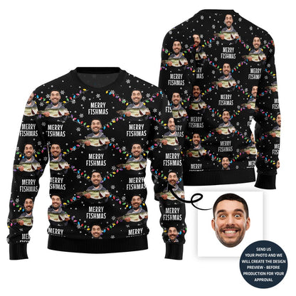 Custom Funny Faces Fishing Merry Christmas Sweater